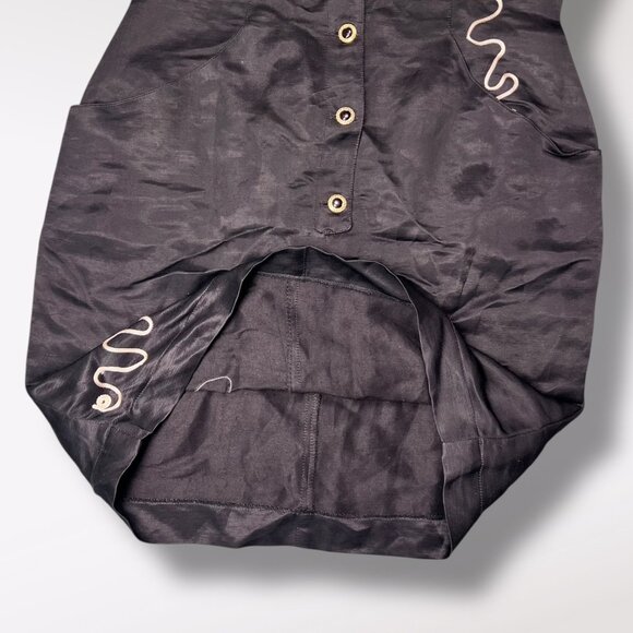 Vintage 80s Black Puff Sleeve Dress Italy Primadonna Buttons Pockets Size Small - Picture 8 of 10